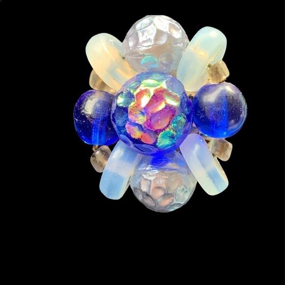 Vintage West German iridescent glass beaded clip back earrings - Picture 1 of 8